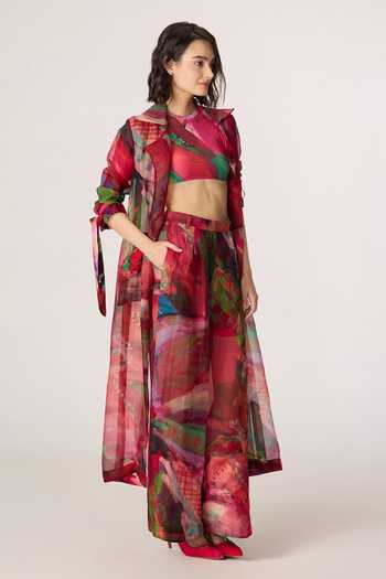 Buy_Saaksha & Kinni_Pink Silk, Organza, Crepe Vellora Printed Trouser _at_Aza_Fashions