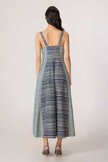 Shop_Saaksha & Kinni_Grey Denim Sweetheart Neck Fia Pattern Sleeveless Dress _at_Aza_Fashions