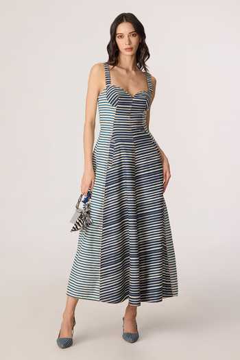 Buy_Saaksha & Kinni_Grey Denim Sweetheart Neck Fia Pattern Sleeveless Dress _at_Aza_Fashions