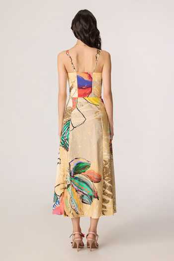 Shop_Saaksha & Kinni_Multi Color Cotton, Lycra Plunge Neck Erika Printed Dress _at_Aza_Fashions