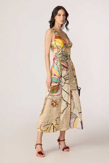 Buy_Saaksha & Kinni_Multi Color Cotton, Lycra Plunge Neck Erika Printed Dress _Online_at_Aza_Fashions