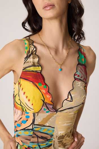 Buy_Saaksha & Kinni_Multi Color Cotton, Lycra Plunge Neck Erika Printed Dress 