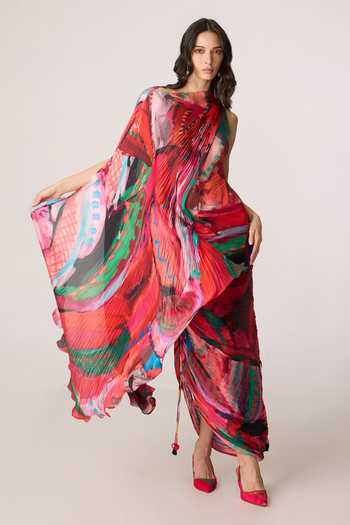 Buy_Saaksha & Kinni_Multi Color Chiffon, Jersey, Polyester One Valen Printed Asymmetric Dress _Online_at_Aza_Fashions