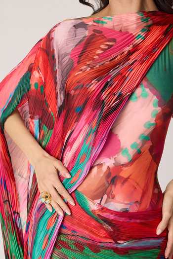 Buy_Saaksha & Kinni_Multi Color Chiffon, Jersey, Polyester One Valen Printed Asymmetric Dress 
