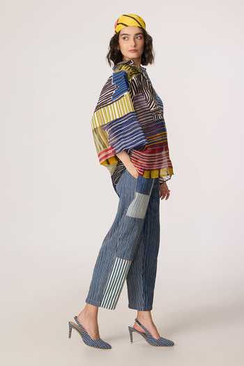 Saaksha & Kinni_Multi Color Cotton, Silk Organza Collared Bellamy Printed Shirt _Online_at_Aza_Fashions