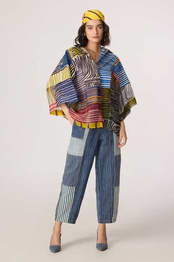Buy_Saaksha & Kinni_Multi Color Cotton, Silk Organza Collared Bellamy Printed Shirt _Online_at_Aza_Fashions