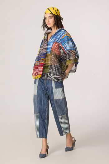Shop_Saaksha & Kinni_Multi Color Cotton, Silk Organza Collared Bellamy Printed Shirt _Online_at_Aza_Fashions