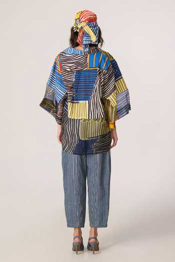 Shop_Saaksha & Kinni_Multi Color Cotton, Silk Organza Collared Bellamy Printed Shirt _at_Aza_Fashions