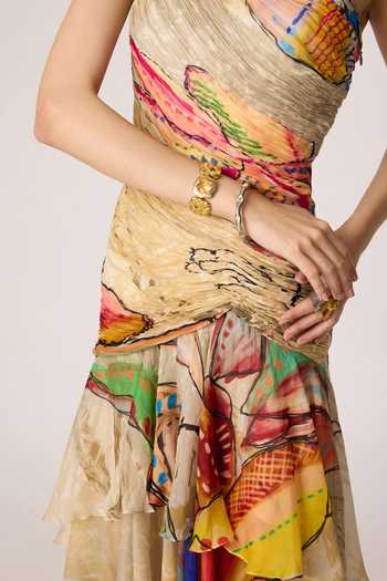 Buy_Saaksha & Kinni_Multi Color Silk, Cotton, Chiffon One Shoulder Viveka Pattern Maxi Dress _Online_at_Aza_Fashions