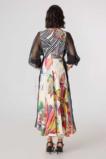 Shop_Saaksha & Kinni_Multi Color Chanderi, Silk Organza Mandarin Collar Sonam Maxi Dress _at_Aza_Fashions
