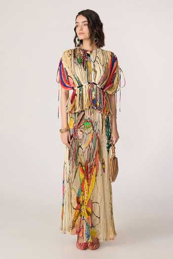 Saaksha & Kinni_Multi Color Silk, Cotton Round Neck Monica Printed Blouse _Online_at_Aza_Fashions