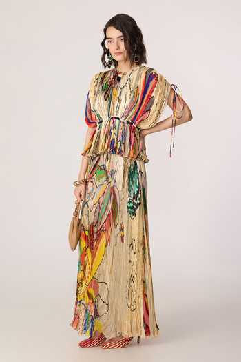 Buy_Saaksha & Kinni_Multi Color Silk, Cotton Round Neck Monica Printed Blouse _Online_at_Aza_Fashions