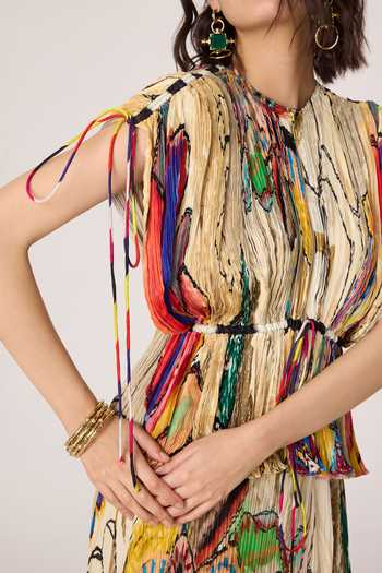 Shop_Saaksha & Kinni_Multi Color Silk, Cotton Round Neck Monica Printed Blouse _Online_at_Aza_Fashions