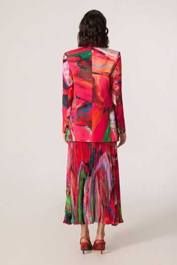 Shop_Saaksha & Kinni_Pink Chiffon, Jersey, Polyester Zora Printed Skirt _at_Aza_Fashions