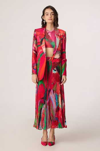 Saaksha & Kinni_Pink Chiffon, Jersey, Polyester Zora Printed Skirt _Online_at_Aza_Fashions