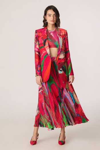 Buy_Saaksha & Kinni_Pink Chiffon, Jersey, Polyester Zora Printed Skirt _at_Aza_Fashions