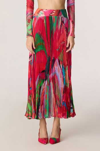 Shop_Saaksha & Kinni_Pink Chiffon, Jersey, Polyester Zora Printed Skirt 
