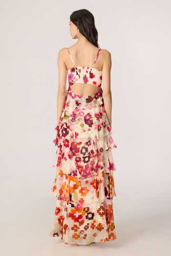 Shop_Saaksha & Kinni_Multi Color Crepe, Chiffon Sweetheart Neck Martina Printed Dress _at_Aza_Fashions