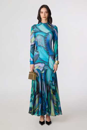 Shop_Saaksha & Kinni_Multi Color Chiffon, Lycra High Neck Maeva Print Maxi Dress _Online_at_Aza_Fashions