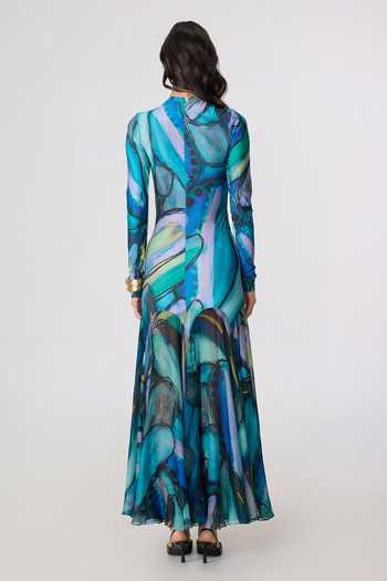 Shop_Saaksha & Kinni_Multi Color Chiffon, Lycra High Neck Maeva Print Maxi Dress _at_Aza_Fashions