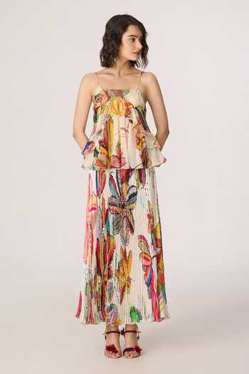 Saaksha & Kinni_Multi Color Organza, Chiffon Square Neck Genora Print Blouse _Online_at_Aza_Fashions