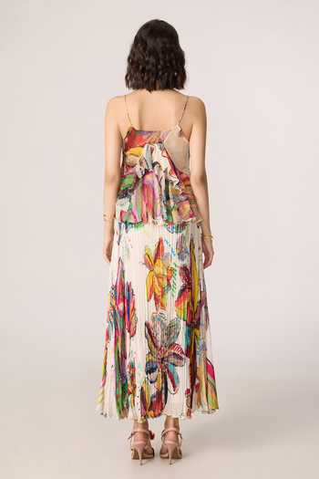 Shop_Saaksha & Kinni_Multi Color Organza, Chiffon Square Neck Genora Print Blouse _at_Aza_Fashions