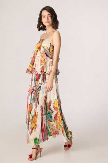 Buy_Saaksha & Kinni_Multi Color Organza, Chiffon Square Neck Genora Print Blouse _Online_at_Aza_Fashions