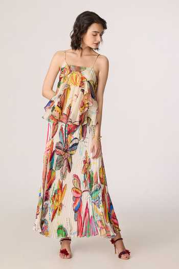 Shop_Saaksha & Kinni_Multi Color Organza, Chiffon Square Neck Genora Print Blouse _Online_at_Aza_Fashions