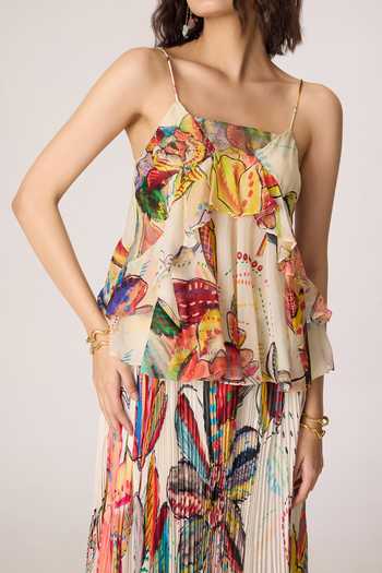 Buy_Saaksha & Kinni_Multi Color Organza, Chiffon Square Neck Genora Print Blouse 