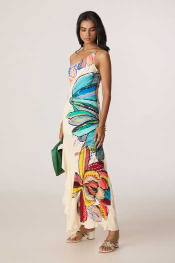 Shop_Saaksha & Kinni_Multi Color Crepe One Shoulder Dorothy Print Dress 