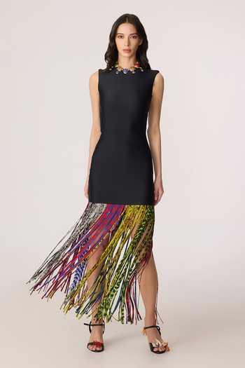 Buy_Saaksha & Kinni_Black Lycra, Chiffon Tassels, Fringe High Neck Zyra Hem Sleeveless Dress _at_Aza_Fashions