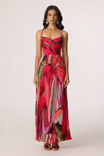 Saaksha & Kinni_Multi Color Silk, Cotton, Chiffon Sweetheart Neck Kiara Maxi Dress _Online_at_Aza_Fashions
