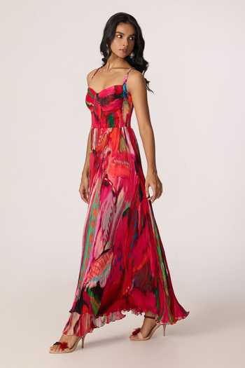Buy_Saaksha & Kinni_Multi Color Silk, Cotton, Chiffon Sweetheart Neck Kiara Maxi Dress _Online_at_Aza_Fashions
