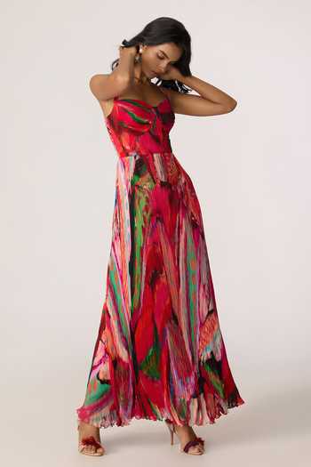Buy_Saaksha & Kinni_Multi Color Silk, Cotton, Chiffon Sweetheart Neck Kiara Maxi Dress _at_Aza_Fashions