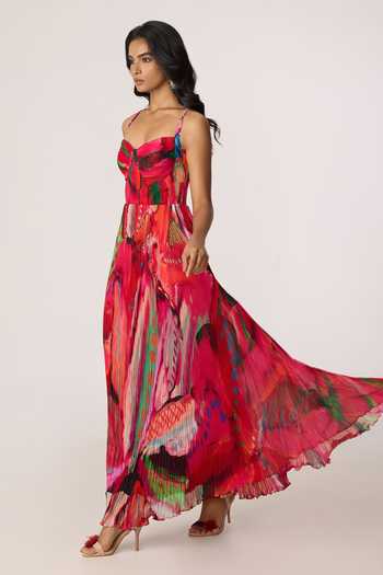 Shop_Saaksha & Kinni_Multi Color Silk, Cotton, Chiffon Sweetheart Neck Kiara Maxi Dress _Online_at_Aza_Fashions