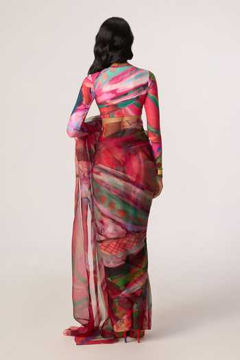 Shop_Saaksha & Kinni_Pink Silk Organza Agatha Printed Saree _at_Aza_Fashions