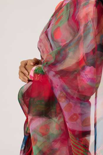 Shop_Saaksha & Kinni_Pink Silk Organza Agatha Printed Saree 