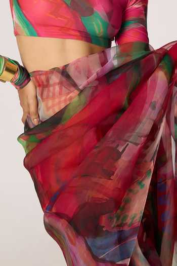 Buy_Saaksha & Kinni_Pink Silk Organza Agatha Printed Saree _Online