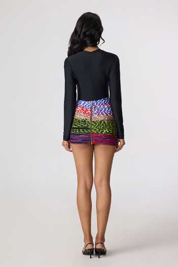 Shop_Saaksha & Kinni_Black Lycra High Neck Juana Bodysuit _at_Aza_Fashions