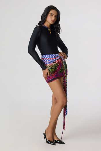 Shop_Saaksha & Kinni_Black Lycra High Neck Juana Bodysuit _Online_at_Aza_Fashions