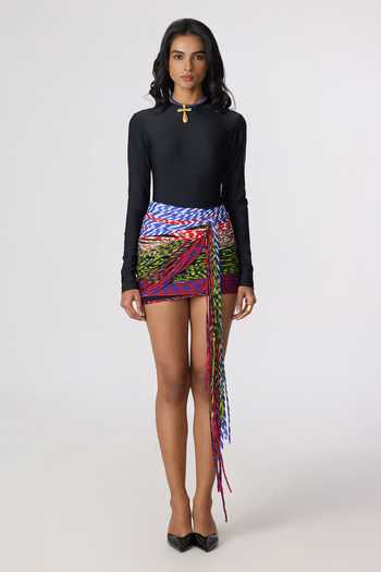 Saaksha & Kinni_Black Lycra High Neck Juana Bodysuit _at_Aza_Fashions
