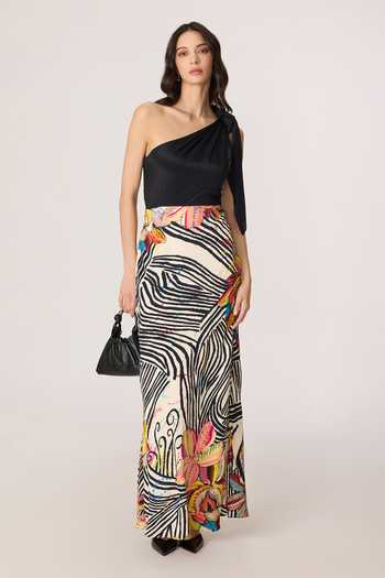 Buy_Saaksha & Kinni_Black Crepe One Shoulder Sylvia Printed Dress _at_Aza_Fashions