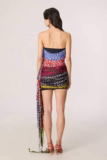 Shop_Saaksha & Kinni_Multi Color Chiffon, Lycra Tassels Bandeau Neck Riley Dress _at_Aza_Fashions