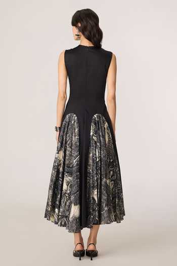 Shop_Saaksha & Kinni_Black Cotton Round Neck Seria Print Midi Dress _at_Aza_Fashions
