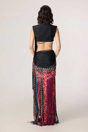 Shop_Saaksha & Kinni_Multi Color Chiffon, Lycra Tassels Eden Skirt _at_Aza_Fashions