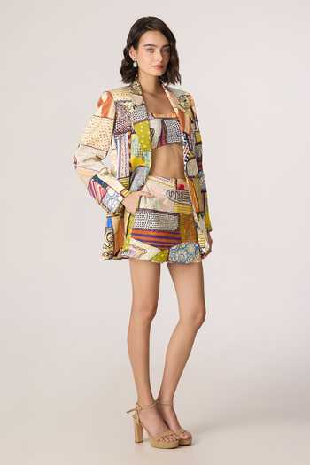 Saaksha & Kinni_Multi Color Cotton, Cambric Cinnora Print Skort _Online_at_Aza_Fashions