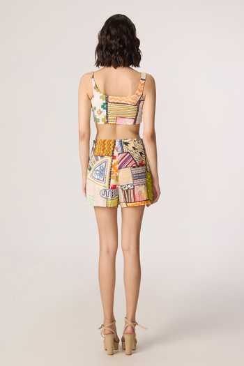 Shop_Saaksha & Kinni_Multi Color Cotton, Cambric Cinnora Print Skort _at_Aza_Fashions