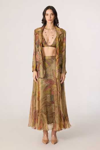 Buy_Saaksha & Kinni_Gold Silk, Cotton, Tissue Plunge Neck Arleth Print Bralette _Online_at_Aza_Fashions
