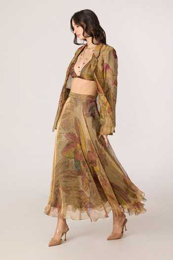 Shop_Saaksha & Kinni_Gold Silk, Cotton, Tissue Plunge Neck Arleth Print Bralette _Online_at_Aza_Fashions