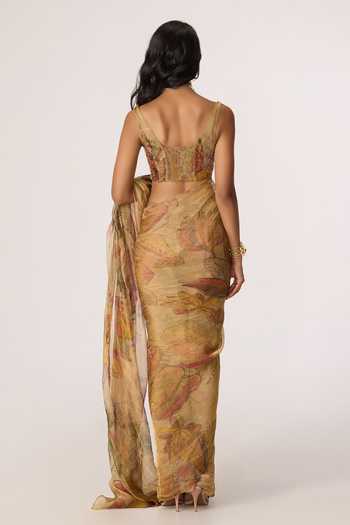 Shop_Saaksha & Kinni_Gold Silk, Tissue Square Neck Malaika Blouse _at_Aza_Fashions